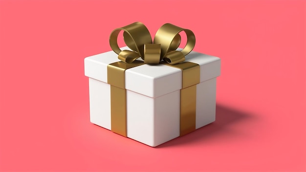 3D-Rendering einer weißen Geschenkkiste mit einem goldenen Band, das auf einem weißen Hintergrund isoliert ist