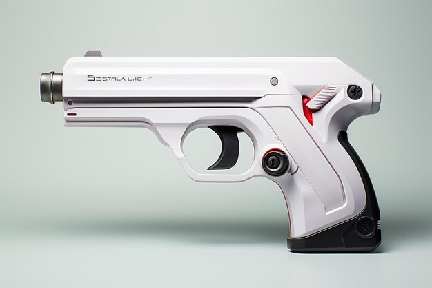 3D-Rendering einer weißen Waffe auf weißem Hintergrund mit Schatten