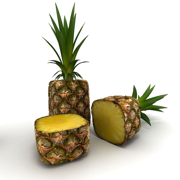 3D-Rendering einer würfelförmigen Ananas