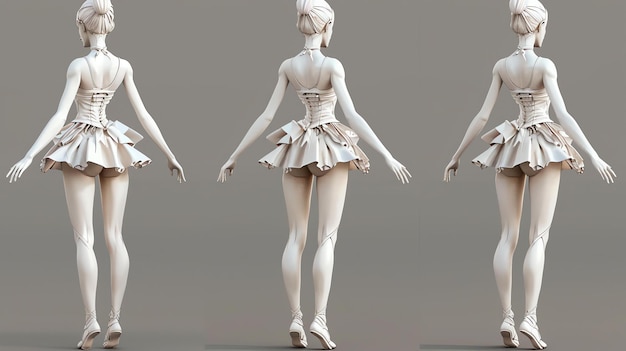 Foto 3d-rendering einer wunderschönen ballerina mit perfekter haltung und anmut die ballerina trägt ein weißes trikot und ein flauschiges weißes tutu