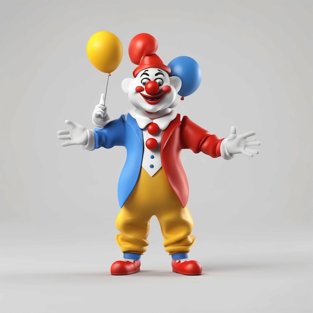 Foto 3d-rendering einer zeichentrickfigur mit einem clown-kostüm auf weißem hintergrund