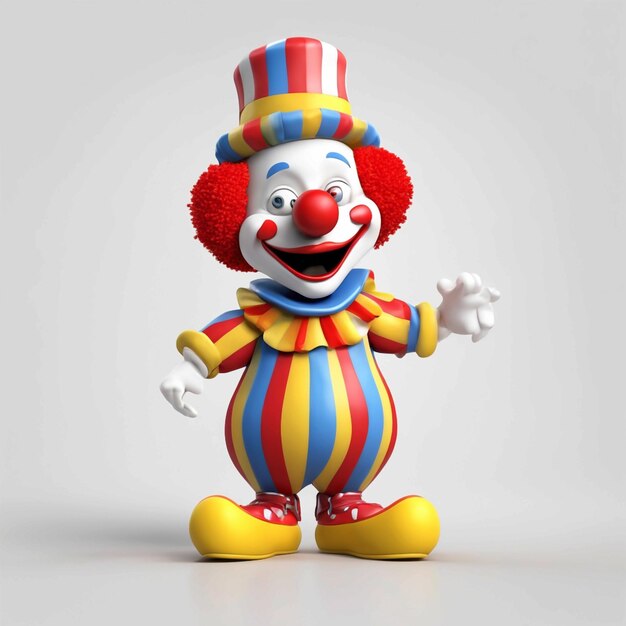 3D-Rendering einer Zeichentrickfigur mit einem Clown-Kostüm auf weißem Hintergrund