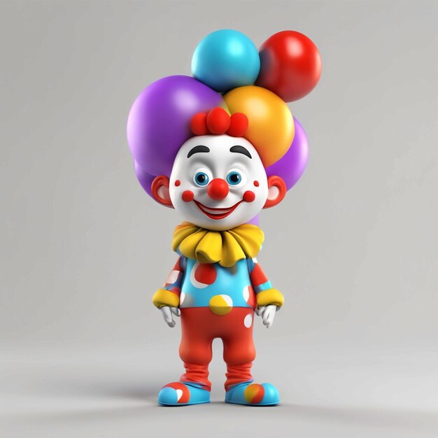 3D-Rendering einer Zeichentrickfigur mit einem Clown-Kostüm auf weißem Hintergrund