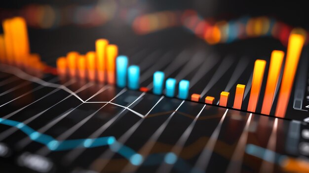 3D-Rendering eines abstrakten Geschäftsdiagramms, das die Analyse von Finanzdaten zeigt.