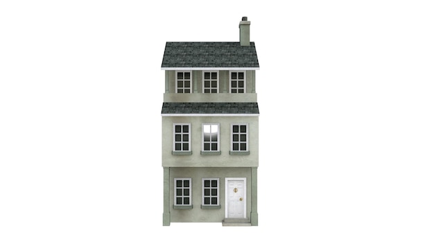 3D-Rendering eines alten Hauses auf weißem Hintergrund