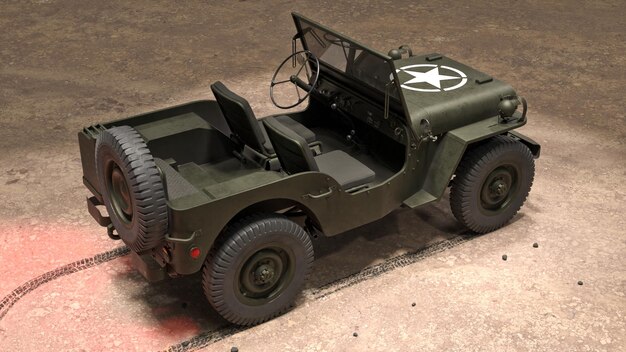 Foto 3d-rendering eines amerikanischen willys-jeeps spieleindustrie gamedev