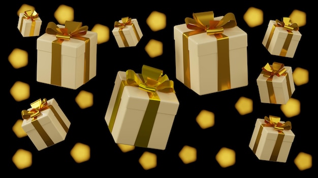 3D-Rendering eines Banners mit goldenen Geschenkboxen