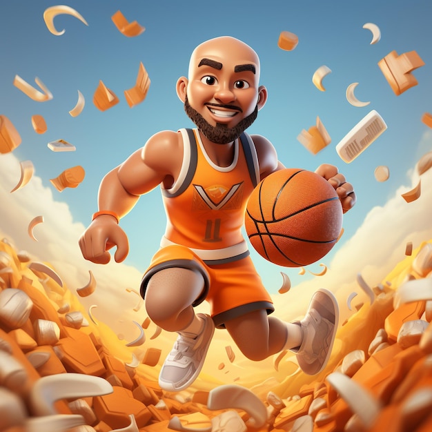 3D-Rendering eines Basketballspielers in Aktion