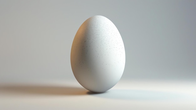 3D-Rendering eines einzelnen weißen Eies mit einer glatten fleckigen Oberfläche Das Ei wird gegen einen weichen neutralen Hintergrund gesetzt und durch ein warmes Licht beleuchtet