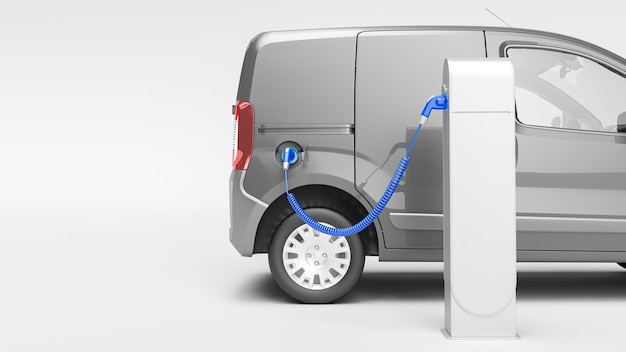 3D-Rendering eines Elektrotransporters an einer Ladestation