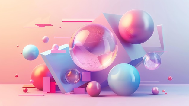 3D-Rendering eines farbenfrohen abstrakten Hintergrunds mit schwebenden geometrischen Formen