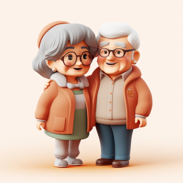 3D-Rendering eines glücklichen älteren Paares Großeltern zusammen auf der Illustration des Double Ninth Festival