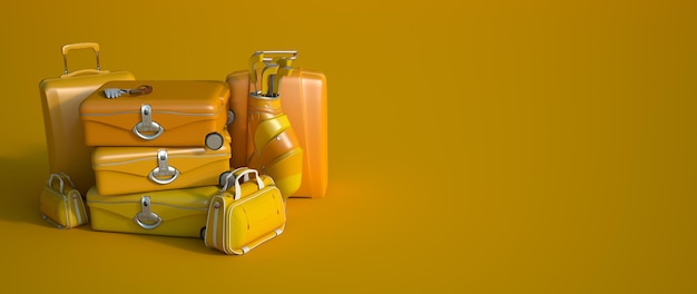 3D-Rendering eines Haufens gelben Gepäcks