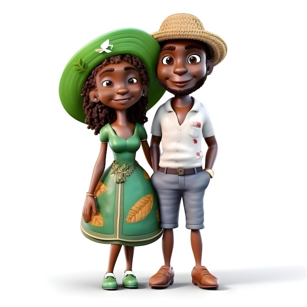 3D-Rendering eines kleinen afroamerikanischen Mädchens und Jungen mit Hut