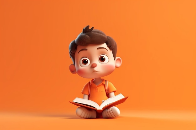 3D-Rendering eines kleinen Jungen, der ein Buch in isolierter generativer Hintergrund-KI liest