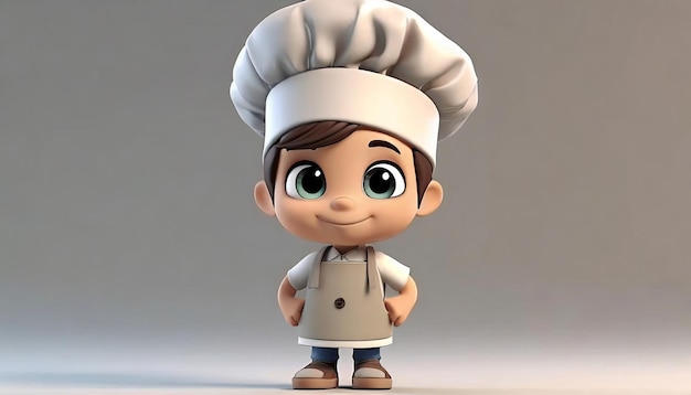 3D-Rendering eines kleinen Jungen mit einem Kochhut, der kocht