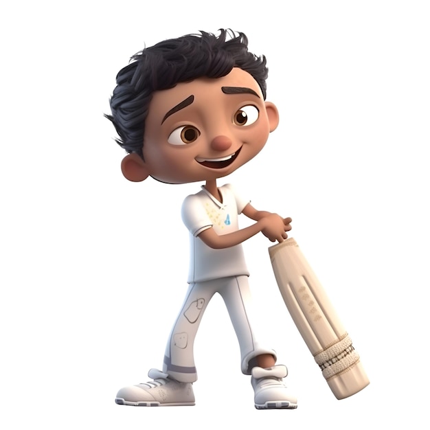 3D-Rendering eines kleinen Jungen mit einer Cricket-Tasche