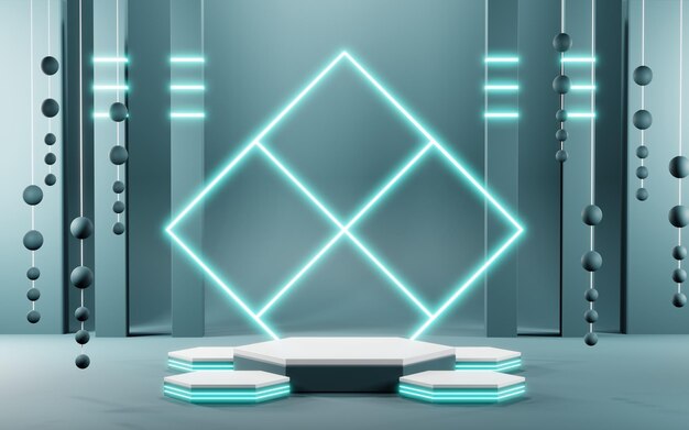 3D-Rendering eines leeren Produkthintergrunds für Cremekosmetik Moderner blauer pastellfarbener Podiumshintergrund