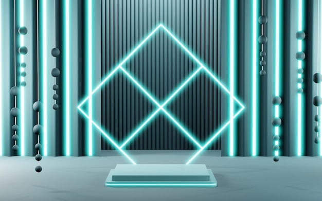 3D-Rendering eines leeren Produkthintergrunds für Cremekosmetik Moderner blauer pastellfarbener Podiumshintergrund