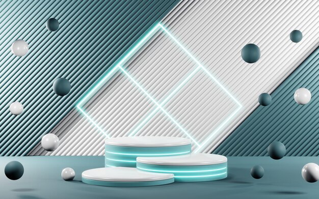 Foto 3d-rendering eines leeren produkthintergrunds für cremekosmetik moderner blauer pastellfarbener podiumshintergrund