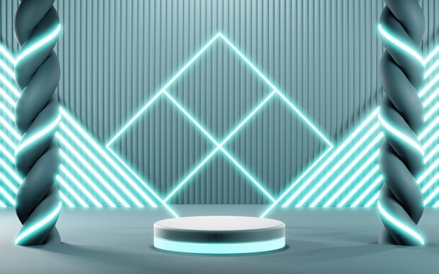 3D-Rendering eines leeren Produkthintergrunds für Cremekosmetik Moderner blauer pastellfarbener Podiumshintergrund