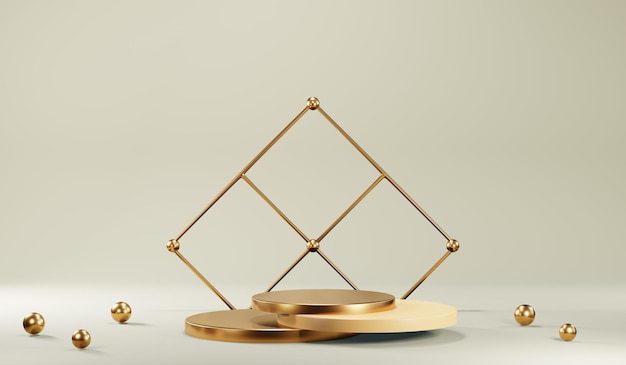 3D-Rendering eines leeren Produkthintergrunds für Cremekosmetik Moderner goldener Podiumshintergrund