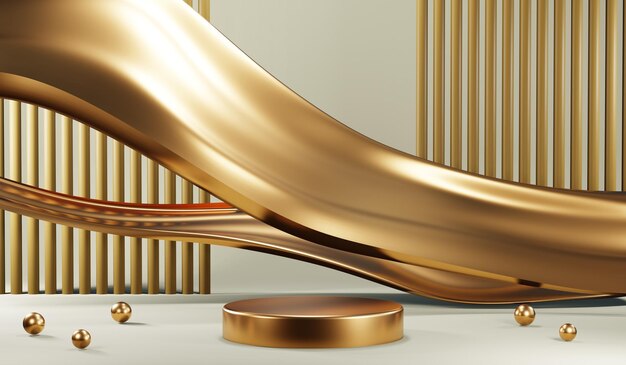 3D-Rendering eines leeren Produkthintergrunds für Cremekosmetik Moderner goldener Podiumshintergrund