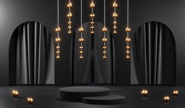 3D-Rendering eines leeren Produkthintergrunds für Cremekosmetik Moderner schwarzer Podiumshintergrund
