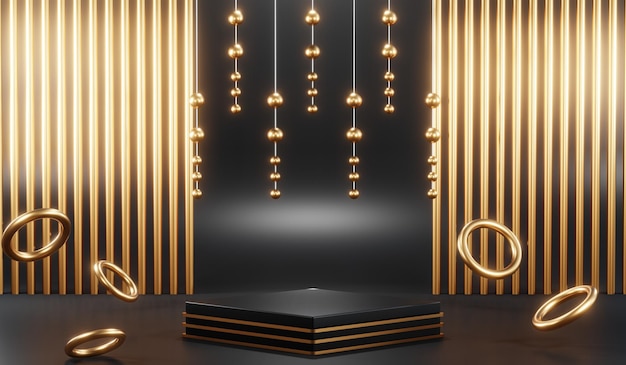 Foto 3d-rendering eines leeren produkthintergrunds für cremekosmetik moderner schwarzer podiumshintergrund
