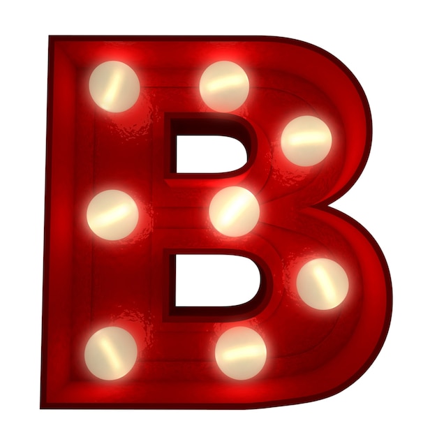 Foto 3d-rendering eines leuchtenden buchstabens b, ideal für zeichen des showbusiness