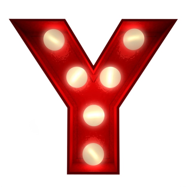 3D-Rendering eines leuchtenden Buchstabens Y, ideal für Zeichen des Showbusiness