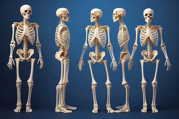 3D-Rendering eines menschlichen Skeletts auf blauem Hintergrund mit Abschnittspfad