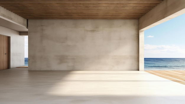 3D-Rendering eines minimalistischen leeren Wohnzimmers