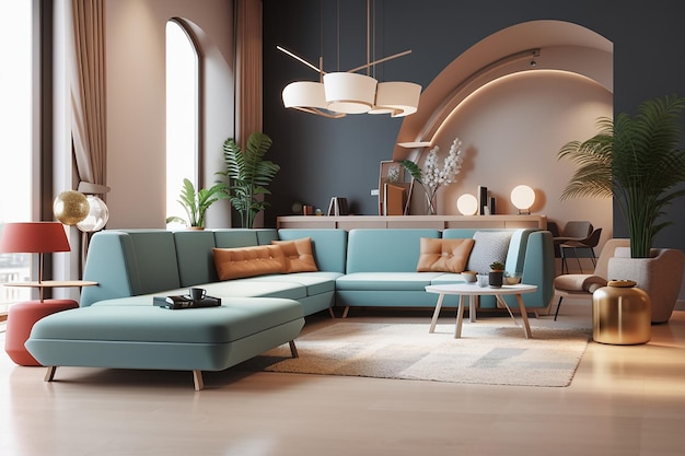 3D-Rendering eines modernen Lounge-Interiors