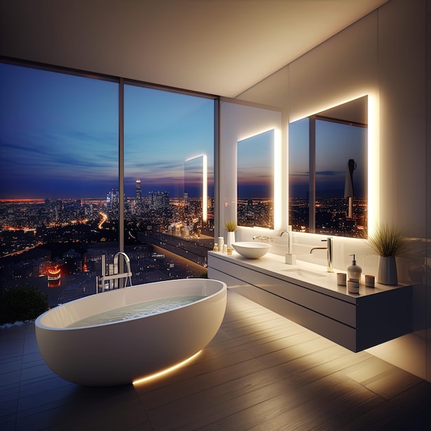 3D-Rendering eines modernen minimalistischen Badezimmers