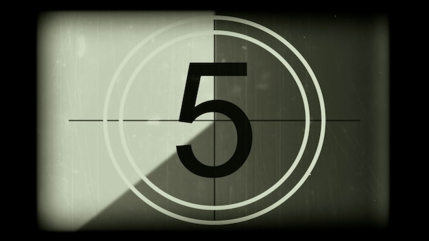 Foto 3d-rendering eines monochromen universellen countdown-filmvorführers countdown-uhr von 10 bis 0