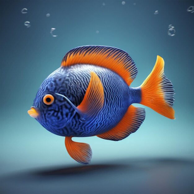 3D-Rendering eines niedlichen tropischen Fisches in einem Aquarium auf einem dunkelblauen Hintergrund Digital Art