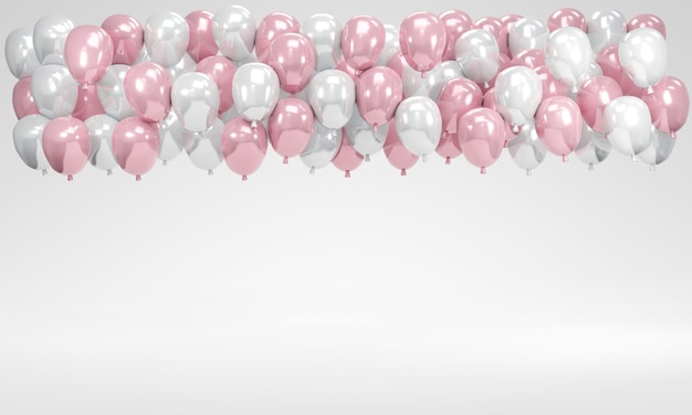 3D-Rendering eines rosa weißen Ballons, der auf dem Hintergrund schwimmt