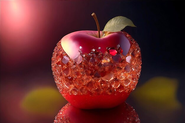 3D-Rendering eines schönen Apfels für Kristallhintergrund und Tapete