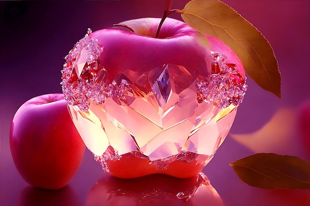 3D-Rendering eines schönen Apfels für Kristallhintergrund und Tapete