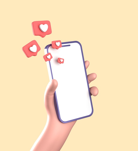 3D-Rendering eines Smartphones mit der Hand 3D-Pastell-Smartphone mit Ornament-Icon-Set