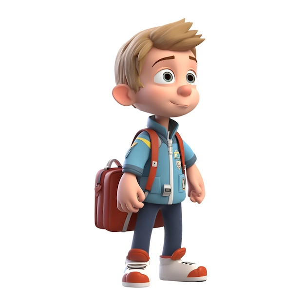 3D-Rendering eines Toon-Jungen mit Rucksack und Clipping-Pfad
