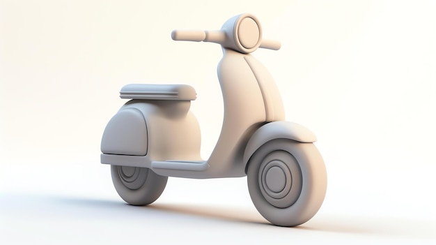 3D-Rendering eines Vintage-Scooters Der Scooter ist weiß und hat ein einfaches Design Es ist auf einem weißen Hintergrund isoliert