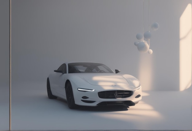 3D-Rendering eines weißen weißen Autos mit weißem Hintergrund 3D-Rendering eines weißen weißen Autos mit