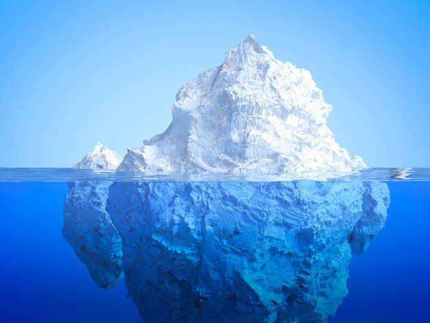 3D-Rendering Eisberg, der auf blauem Ozean schwimmt