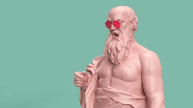 3D-Rendering Empörter Mann mit Bart und Glatze in rosafarbenen Sonnenbrillen in Pastellfarben