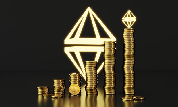 3D-Rendering Ethereum Coin Stack Trading Digital Coin Konzept Digitale Kryptowährung Blockchain