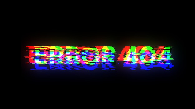 Foto 3d-rendering-fehler 404 text mit bildschirm-effekten technologischer störungen