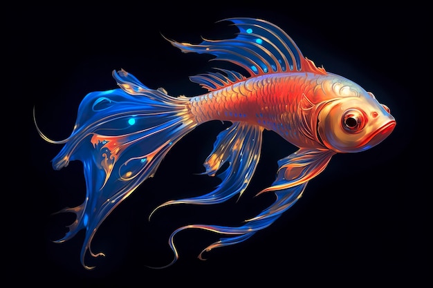 3D-Rendering-Fisch auf schwarzem Hintergrund Generative KI