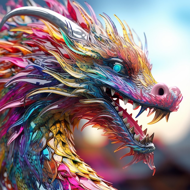 Foto 3d-rendering-fotos von anime-drachen mit leuchtenden farben